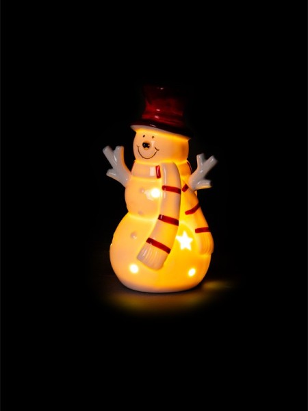 Keramický snehuliak tradičný 13,7 cm, LED - foto 4