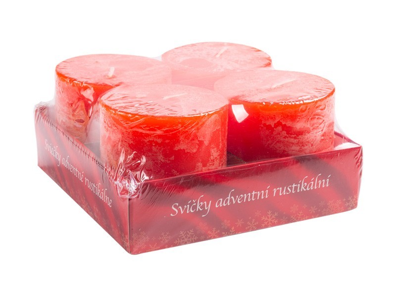 Sviečky adventné rustikálne 4ks červené, 7x7 cm - foto 3