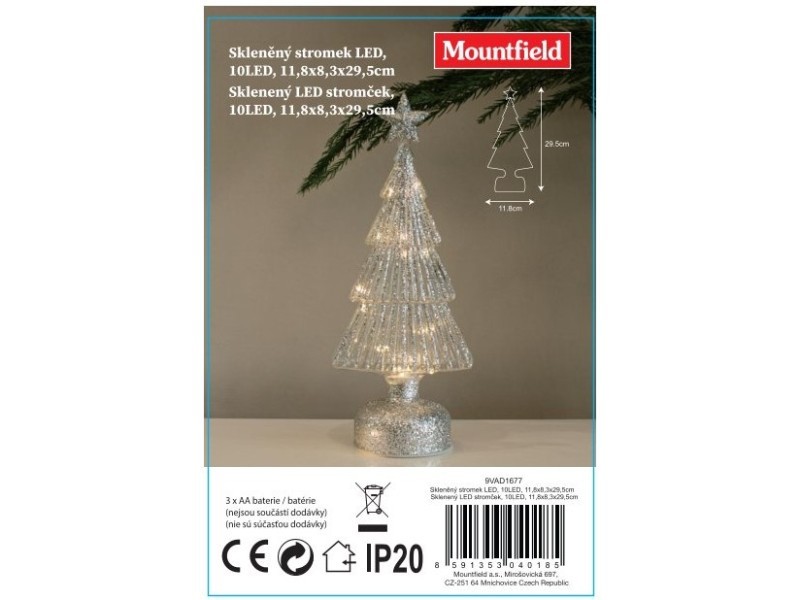 Sklenený LED stromček, 10LED, 11,8x8,3x29,5 cm - foto 3
