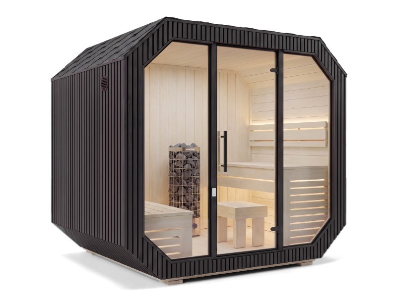 Fínska sauna Iconix Panorama L - čierny ext/svetlý int - foto 1