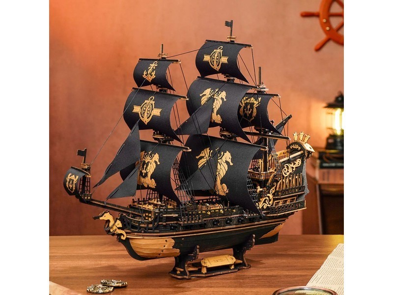 3D drevená mechanická skladačka Plachetnica Morský koník - foto 2
