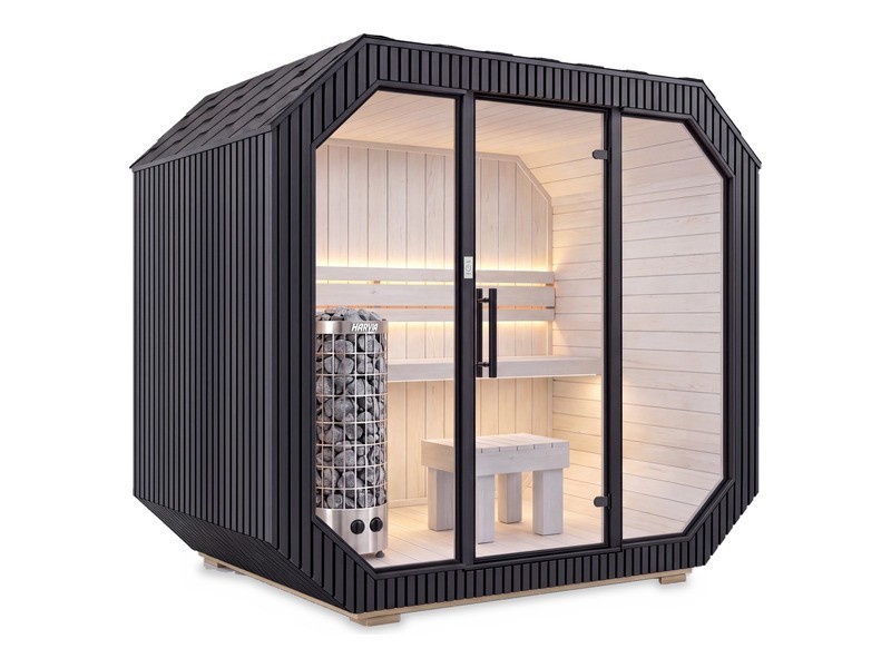 Fínska sauna Iconix Panorama M - čierny ext/svetlý int - foto 1