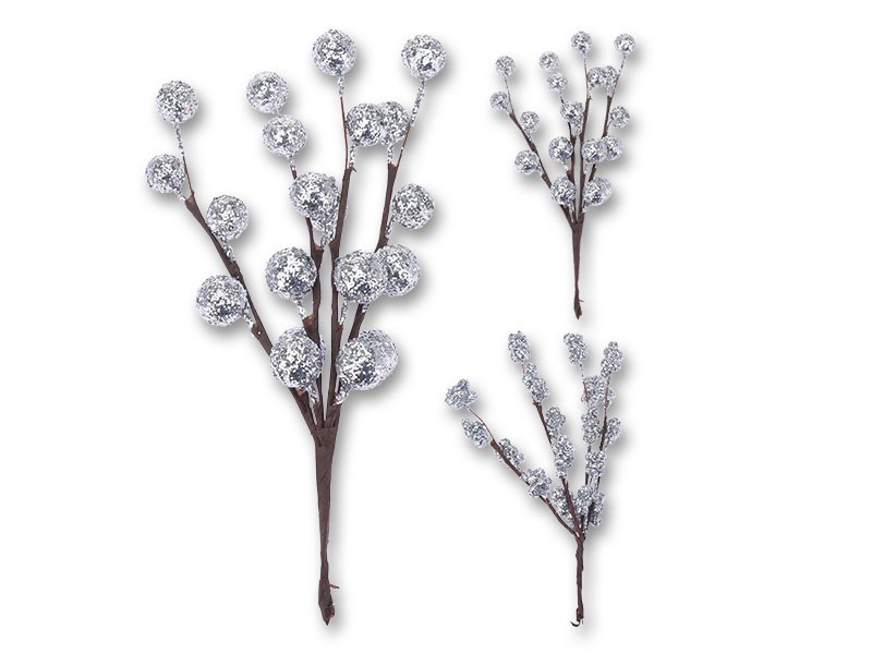 Vánoční dekorace větvička stříbrná - foto 1