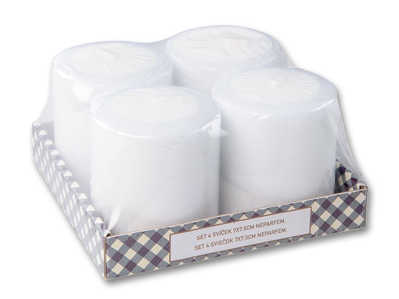 Bílá svíčka 7x7,5cm neparfémovaná, 4ks - foto 1 Bílá svíčka 7x7,5cm neparfémovaná, 4ks - foto 1