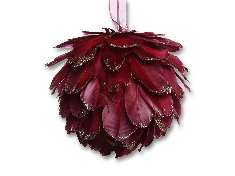 Vánoční koule Ø12cm červená, peří - foto 1