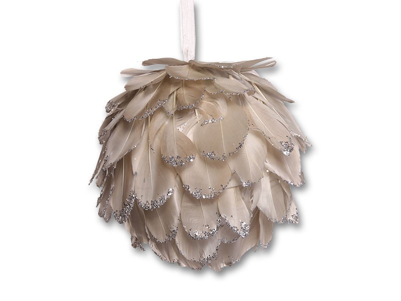 Vánoční koule Ø12cm stříbrná, peří - foto 1