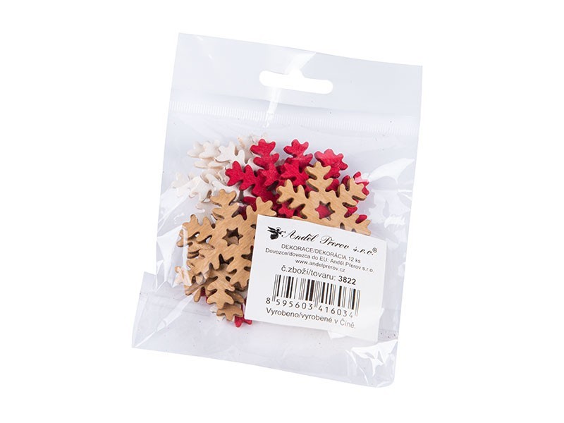 Dekorace dřevěné vločky 4 cm, 12 ks - foto 1