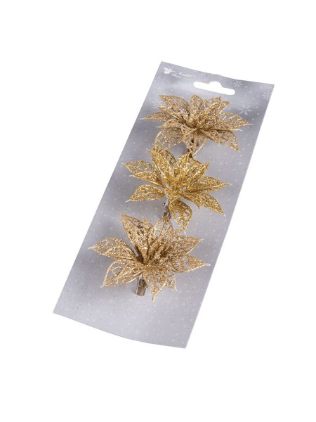 Dekorace vánoční růže zlatá 8cm, 3ks - foto 2