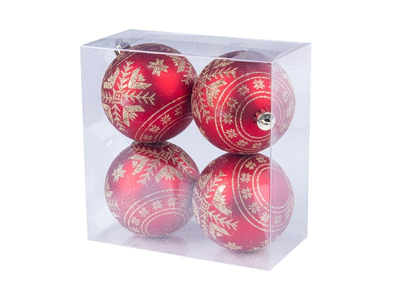 Guľa vianočná 4x80mm, červená s dekorom - foto 1