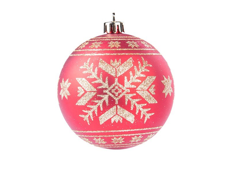 Guľa vianočná 4x80mm, červená s dekorom - foto 2