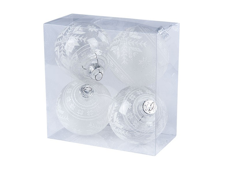 Koule vánoční 4x80mm, bílá s dekorem - foto 1 Koule vánoční 4x80mm, bílá s dekorem - foto 1