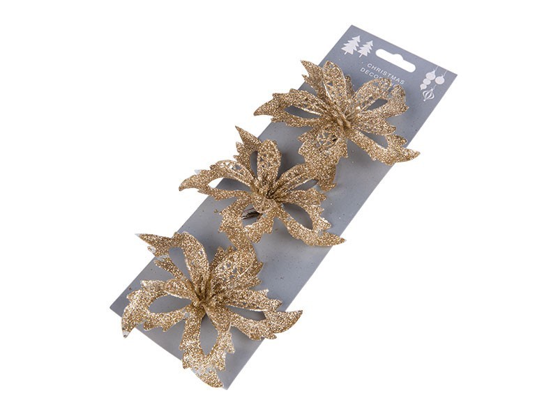 Květ na klipu, 12cm, růžová/zlatá 3ks - foto 1