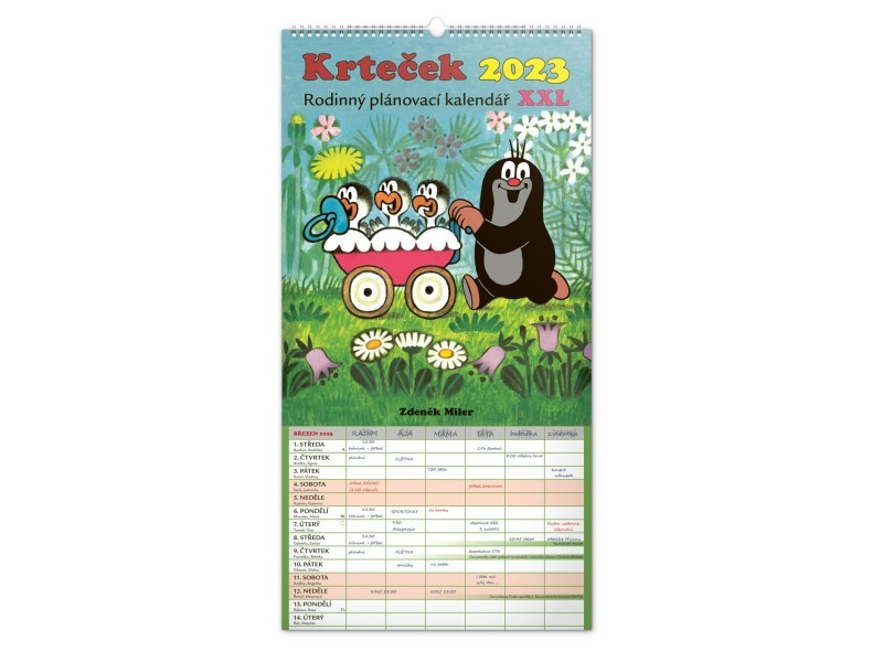 Nástěnný kalendář Rodinný plánovací Krteček XXL 2023, 33 × 64 cm - foto 1