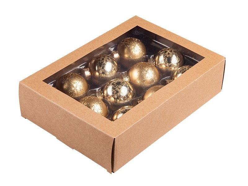 Koule vánoční, sklo, 10ks, dekor, zlatá - foto 1