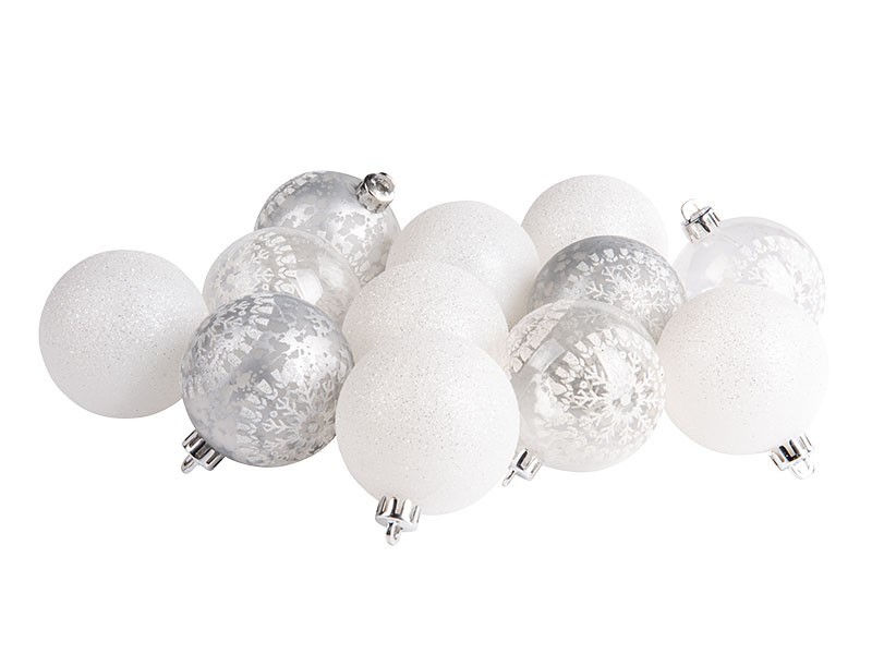 Vianočná guľa, plast, 12 ks, dekór, mix biela - foto 2 Vianočná guľa, plast, 12 ks, dekór, mix biela - foto 2