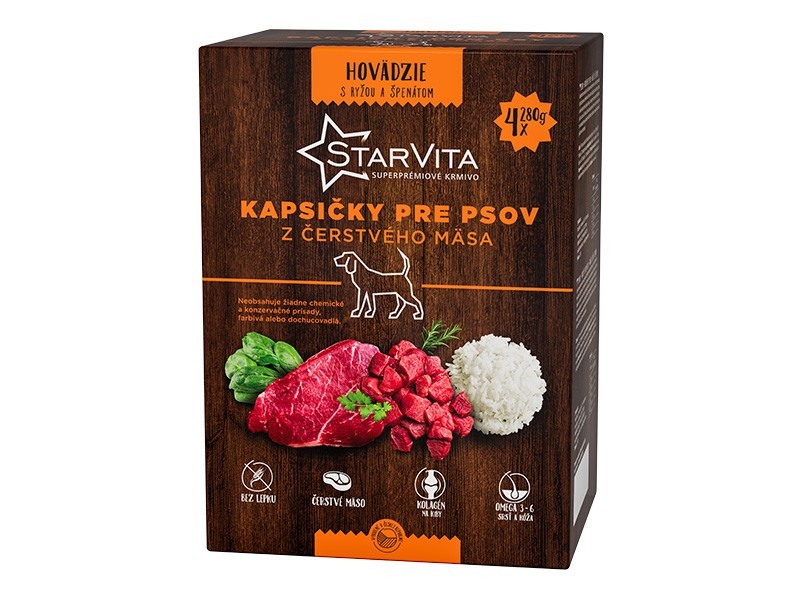 Starvita kapsičky pre psov hovädzie, rýža, špenát 4x280g - foto 2