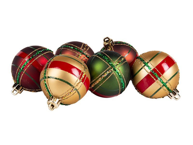 Vánoční koule, plast, 6ks, dekor flanel, mix barev - foto 2