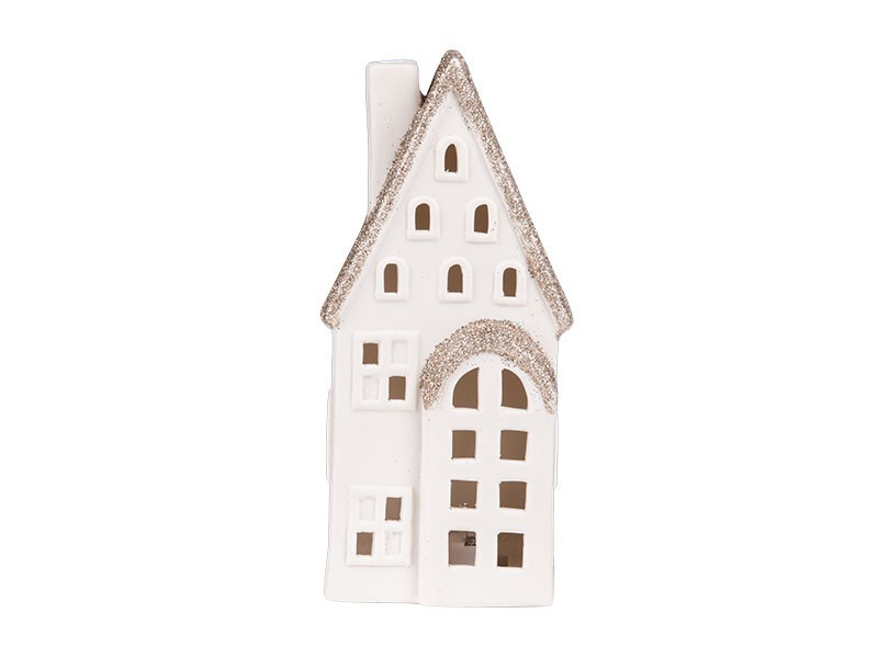 Keramický domček LED so zlatou strechou 7,3x5,2x16 cm - foto 2