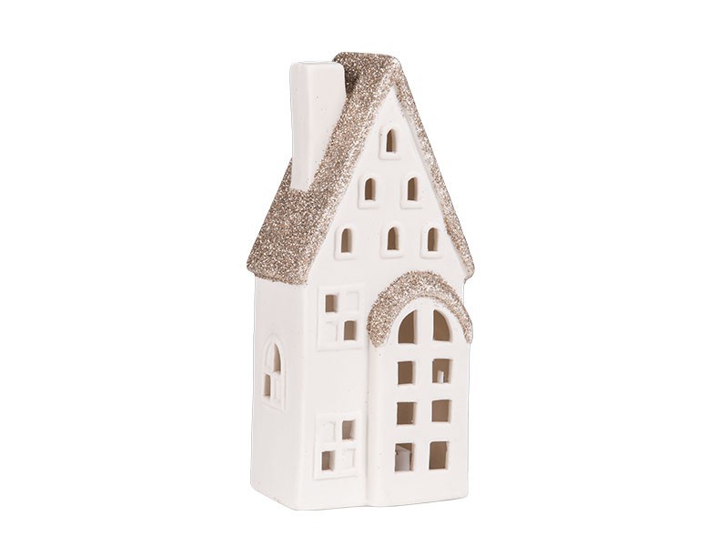 Keramický domček LED so zlatou strechou 7,3x5,2x16 cm - foto 3