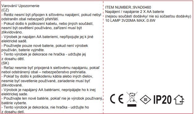Svetelná reťaz 1,8m, 10LED, teplá biela - foto 4 Svetelná reťaz 1,8m, 10LED, teplá biela - foto 4