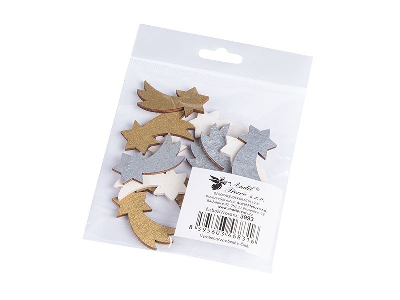 Dekorace dřevěné komety 4 cm, 12 ks - foto 2
