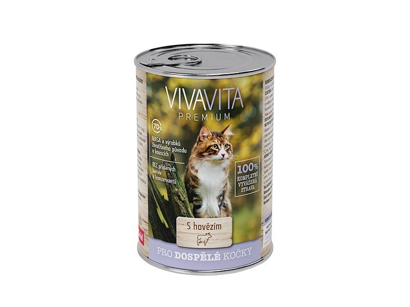 Vivavita konzerva pro kočky hovězí 415g - foto 1 Vivavita konzerva pro kočky hovězí 415g - foto 1