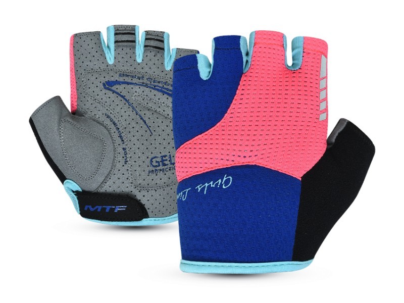 Cyklistické rukavice MTF dětské, modré/růžové, XS - foto 1