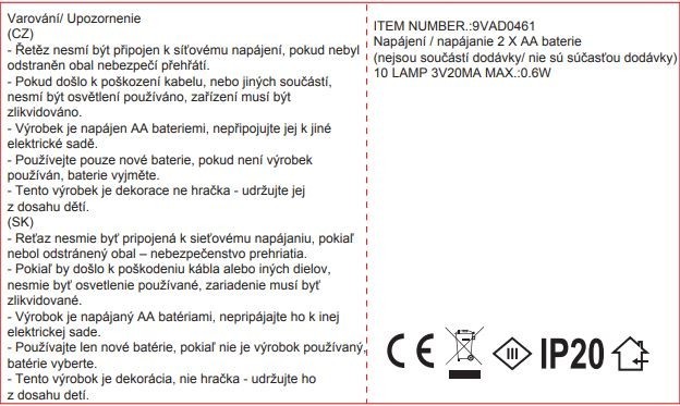 Svetelná reťaz 1,8m, 10LED, teplá biela - foto 3