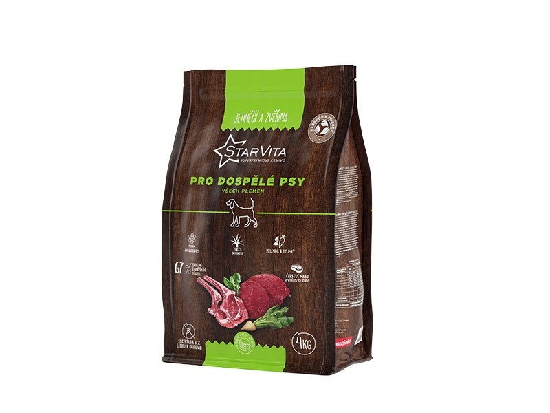 StarVita granule pre dospelé psy jahňa, zverina 4kg - foto 1 StarVita granule pre dospelé psy jahňa, zverina 4kg - foto 1
