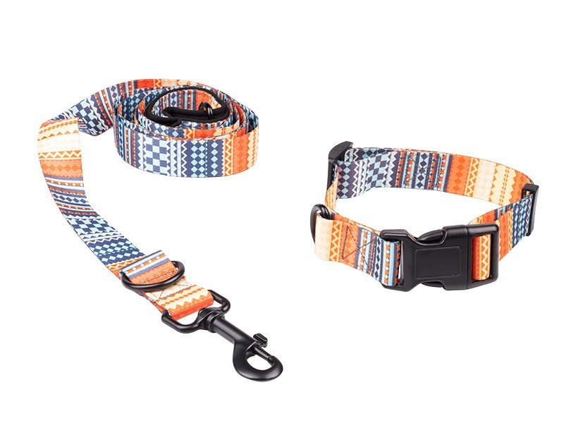 Obojok s vodítkom 1,5m pre psov vzorované oranžové - foto 1