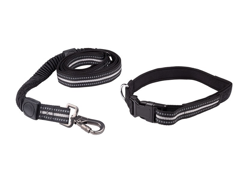 Obojok a vodítko so spomaľovákom čierno sivá 1,5m - foto 1 Obojok a vodítko so spomaľovákom čierno sivá 1,5m - foto 1