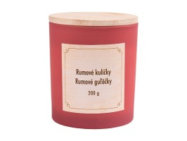Vonná svíčka rumové kuličky, 8x9cm, 200g Vonná sójová svíčka s dřevěným víčkem, Rumové kuličky, 8x 9cm, 200 g