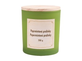 Vonná svíčka peprmintové pralinky, 8x9cm, 200g Vonná sójová svíčka s dřevěným víčkem, Peprmintové pralinky, 8x9cm, 200 g