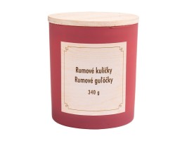 Vonná svíčka rumové kuličky, 9x10cm, 340g Vonná sójová svíčka s dřevěným víčkem, Rumové kuličky, 9x10cm, 340 g