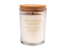 Svíčka skořicové hvězdičky s pomerančem, 10x12,5cm, 500g Vonná  sójová svíčka s korkovým víčkem, Skořicové hvězdičky s pomerančem, 10x12,5cm, 500 g