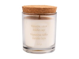 Svíčka vánoční šálek bílého čaje, 9x10cm, 310g Vonná sójová svíčka s korkovým víčkem, Vánoční šálek bílého čaje, 9x10cm, 310 g