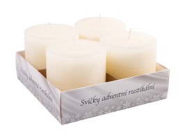 Svíčky adventní rustikální 4ks bílá, 7x7 cm Svíčky adventní rustikální 4ks bílá, 7x7 cm