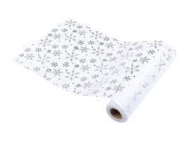 Vianočná stredová šerpa biela s dekoráciou, 24cm x 5m Vianočná stredová šerpa biela s dekoráciou, 24cm x 5m