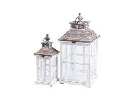 Dřevěná lucerna s patinou, set 2ks Dřevěná lucerna s patinou, 27,5x26,5x58,5 cm, set 2ks