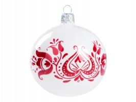 Skleněná vánoční koule květiny 8cm, bílá