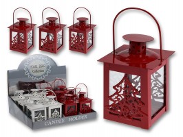 Vianočný lampáš 7,5x10,5cm, biela/červená