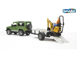 Bruder 2593 - Zelené auto LAND ROVER s přívěsem a JCB minibagrem
