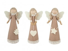 Jutový anděl s krajkou 18cm, 1ks