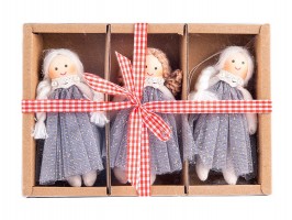 Dekorace sada tří panenek šedé 19x13x3