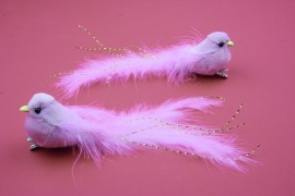 Dekorace ptáček růžový na klipu 2 ks, 14 cm Dekorace ptáček růžový na klipu 2 ks, 14 cm