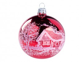 Sklenená vianočná guľa chalúpka 8cm, červená