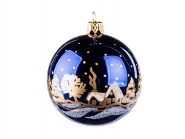 Sklenená vianočná guľa les 8cm, modrá