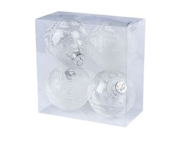 Koule vánoční 4x80mm, bílá s dekorem Koule vánoční 4x80mm, bílá s dekorem