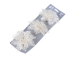 Kvet na klipe, 8cm, 4pcs, strieborná/bielá, 4ks