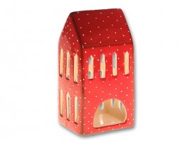 Keramický domeček na svíčku, 17,5 cm, červený